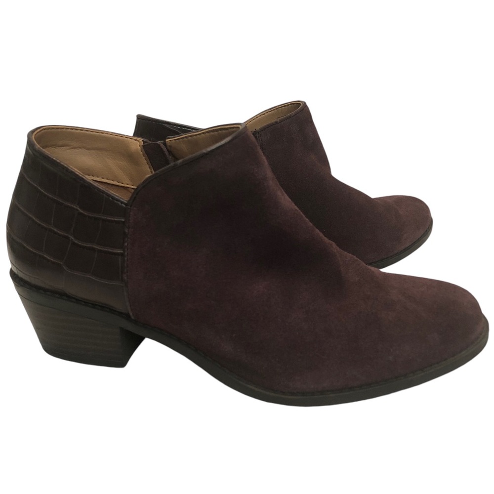 VIONIC Women’s Chocolate Brown Suede with Croc Look Heel Booties Boots - Size 7
